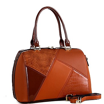 2-Way Crocodile Color Block Patchwork Boston Satchel