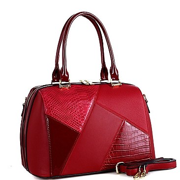 2-Way Crocodile Color Block Patchwork Boston Satchel