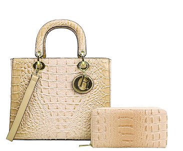 2-IN-1 Crocodile Quality Satchel Wallet Set