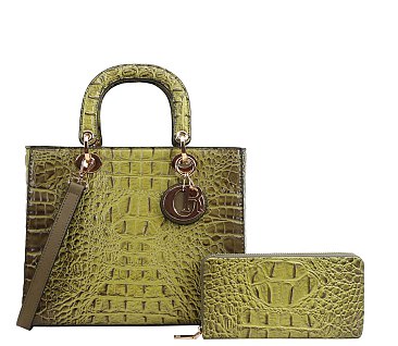 2-IN-1 Crocodile Quality Satchel Wallet Set