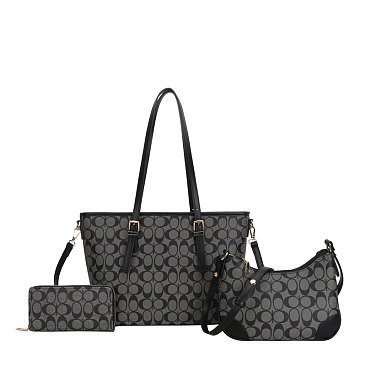 BLACK Monogram Tote Handbag Cross-body Wallet Set