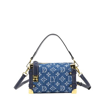 Metal Accent Denim Satchel / Crossbody Bag