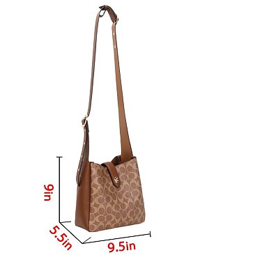 2-IN-1 Oval Print Bucket / Shoulder Bag - Wallet Set