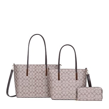3-in-1 Oval Flower Printed Shopper Set coffee