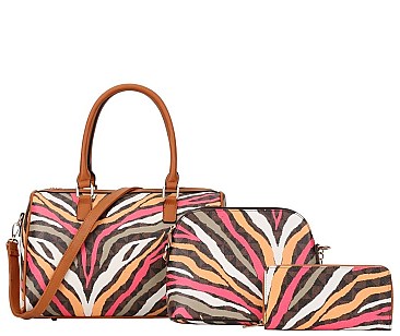 3 in 1 Zebra Print Boston Satchel - Messenger & Wallet Set
