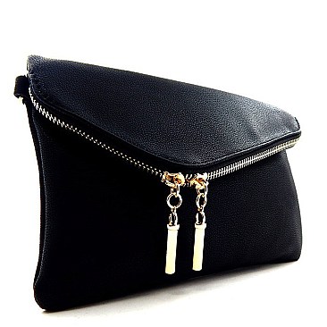 Handhold Flap Double Zipper Clutch