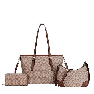 Monogram Tote Handbag Cross-body Wallet Set BROWN