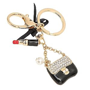 Handbag & Lip Stick Shape Rhinetone Charm Keychain