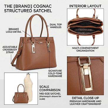 Triple Compartment Metal Accent Boutique Satchel