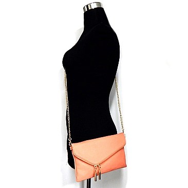 Handhold Flap Double Zipper Clutch