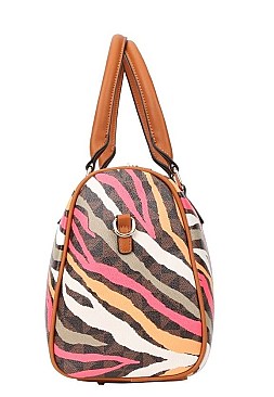 3 in 1 Zebra Print Boston Satchel - Messenger & Wallet Set