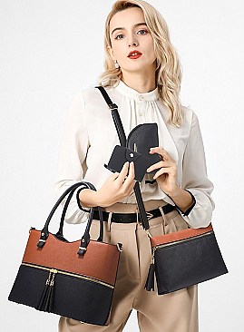 4 In 1 Stylish Two Tone Tote Bag & Clutch Set