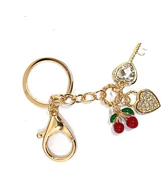 Cherry & Heart Charm Keychain