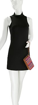 Native American Tribal Aztec Printed Canvas Double Zip Around Wallet Wristlet