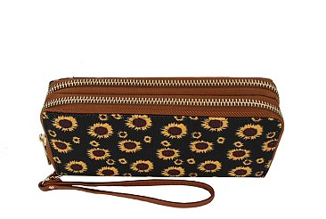 Native American Tribal Aztec Printed Canvas Double Zip Around Wallet Wristlet