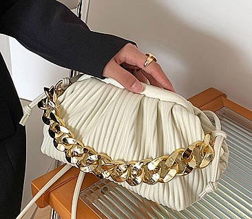 SOFT QUILTED LINKED CHAIN SATCHEL SHOULDER BAG