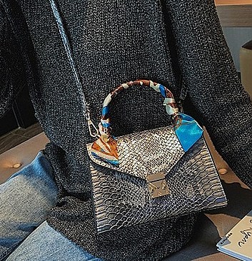 CROCODILE PRINT BUCKLED SCARFED CROSSBODY BAG