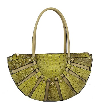 LARGE SIZE CROCO TOP HANDLE ROUND SATCHEL