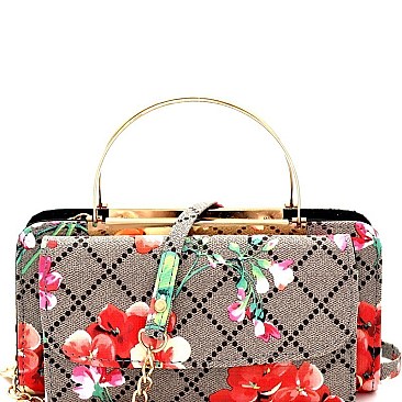 Trendy Checkered Flower Metal Handle Smartphone-Friendly Cross Body Wallet MH-WTG300F