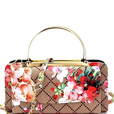 Trendy Checkered Flower Metal Handle Smartphone-Friendly Cross Body Wallet MH-WTG300F
