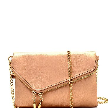 Handhold Flap Double Zipper Clutch