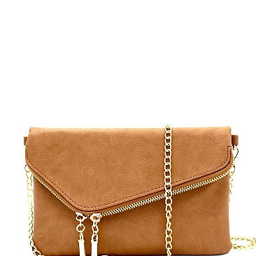 Handhold Flap Double Zipper Clutch