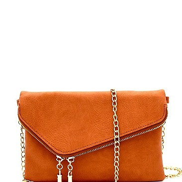 Handhold Flap Double Zipper Clutch