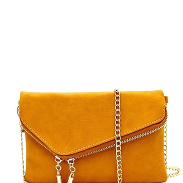 Handhold Flap Double Zipper Clutch