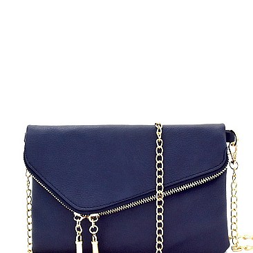 Handhold Flap Double Zipper Clutch