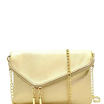 Handhold Flap Double Zipper Clutch