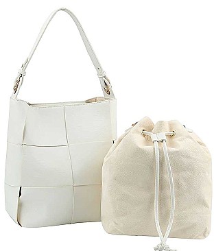 2 IN 1 STYLISH WOVEN SATCHEL WITH LONG STRAP