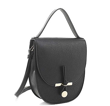 TRENDY PLAIN HANDLE CURVED CROSSBODY BAG