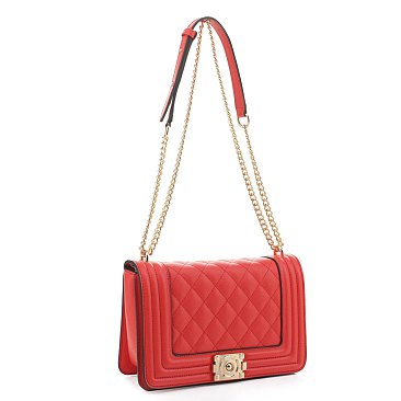 Structured Quilted Flap Crossbody Shoulder Bag