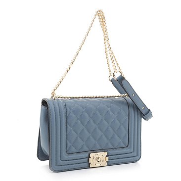 Structured Quilted Flap Crossbody Shoulder Bag