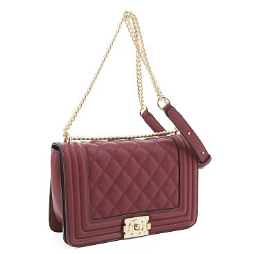 Structured Quilted Flap Crossbody Shoulder Bag