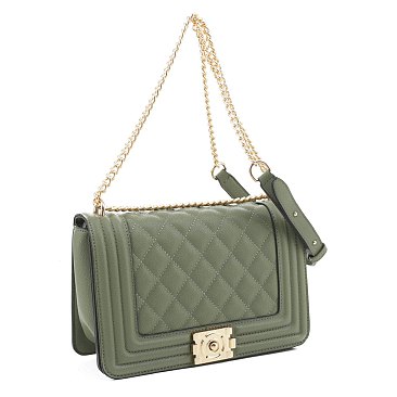 Structured Quilted Flap Crossbody Shoulder Bag