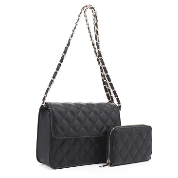 black Quilted Shoulder Bag / Crossbody Set