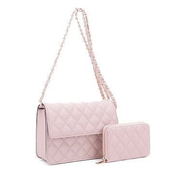 2 -in-1 Quilted Shoulder Bag / Crossbody Set + Wallet