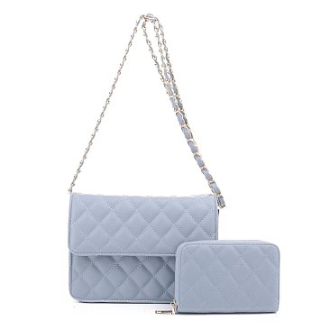 blue Quilted Shoulder Bag / Crossbody Set
