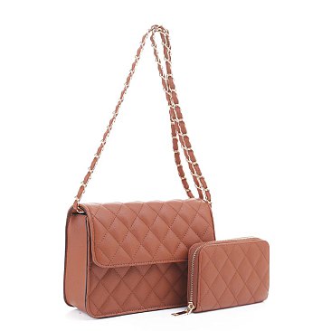 2 -in-1 Quilted Shoulder Bag / Crossbody Set + Wallet