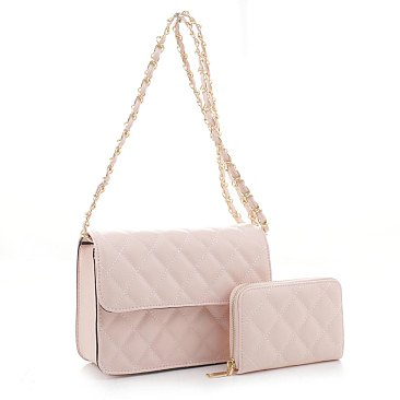 2 -in-1 Quilted Shoulder Bag / Crossbody Set + Wallet