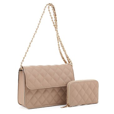 2 -in-1 Quilted Shoulder Bag / Crossbody Set + Wallet