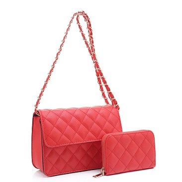 2 -in-1 Quilted Shoulder Bag / Crossbody Set + Wallet