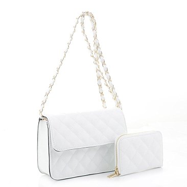 white Quilted Shoulder Bag / Crossbody and wallet