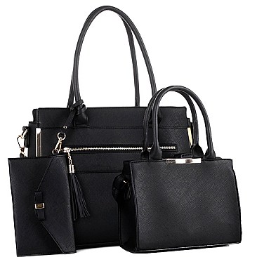 FRONT ZIPPER TASSEL ACCENT TOTE & SATCHEL SET