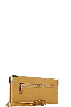 FRONT ZIPPER POCKET LONG WALLET WITH HAND STRAP