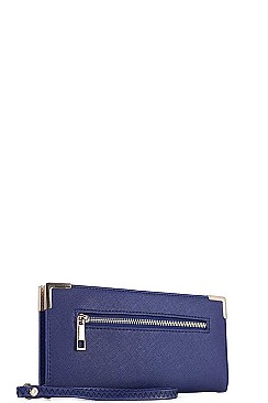 FRONT ZIPPER POCKET LONG WALLET WITH HAND STRAP