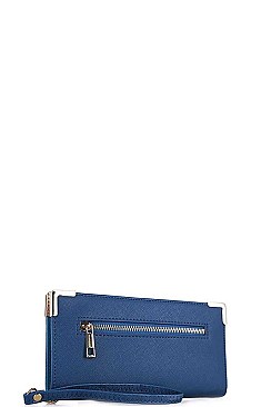 FRONT ZIPPER POCKET LONG WALLET WITH HAND STRAP