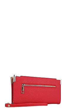 FRONT ZIPPER POCKET LONG WALLET WITH HAND STRAP