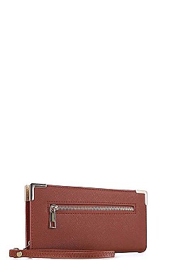 FRONT ZIPPER POCKET LONG WALLET WITH HAND STRAP